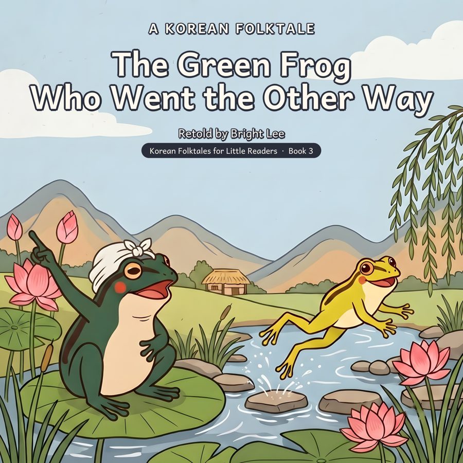 Cover of The Green Frog Who Went the Other Way: a little green frog by a lotus stream