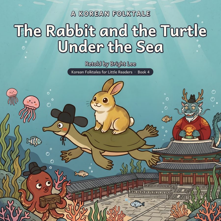 Cover of The Rabbit and the Turtle Under the Sea: a rabbit rides a turtle toward an undersea palace